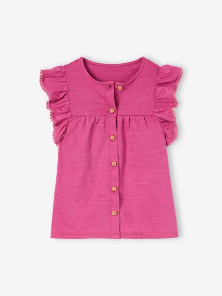 Conjunto para niña: top con volantes y short de punto fantasía rosa peonia 