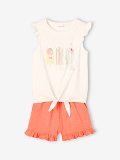 Niña-Shorts y bermudas-Conjunto con volantes de camiseta efecto anudado y short