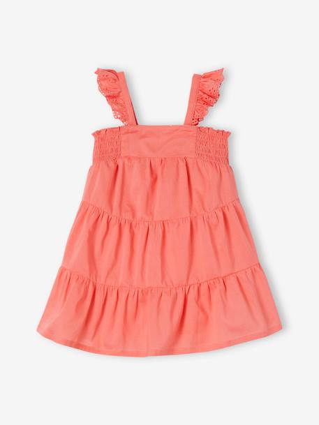 Vestido con smocks y 3 volantes para bebé rosa 