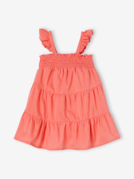 Vestido con smocks y 3 volantes para bebé rosa 