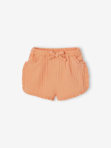 Conjunto para bebé: short, camiseta a rayas y cinta del pelo naranja 