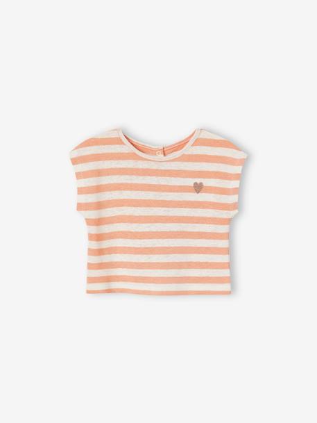 Conjunto para bebé: short, camiseta a rayas y cinta del pelo naranja 