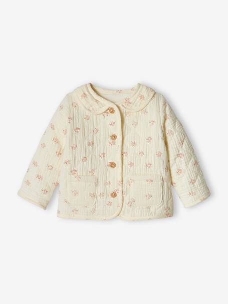 Chaqueta de gasa de algodón para bebé beige estampado+crudo 