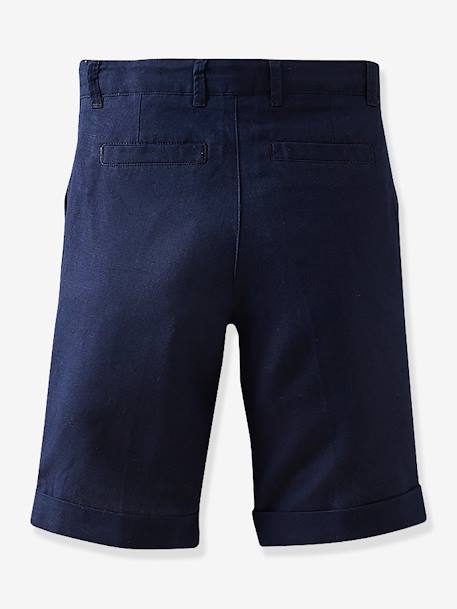 Bermudas de ceremonia lino/algodón para niño CYRILLUS AZUL OSCURO LISO 