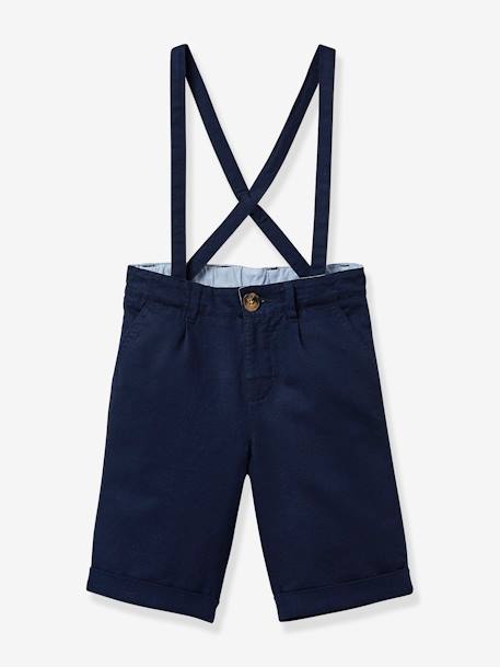 Bermudas de ceremonia lino/algodón para niño CYRILLUS AZUL OSCURO LISO 