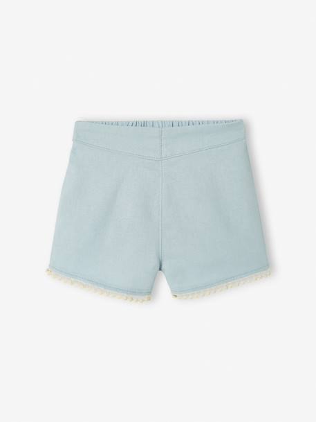 Short con acabado de pompones para bebé azul claro 