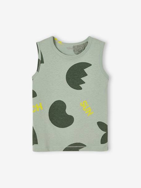 Camiseta de tirantes con motivos gigantes para niño blanco estampado+verde sauce 