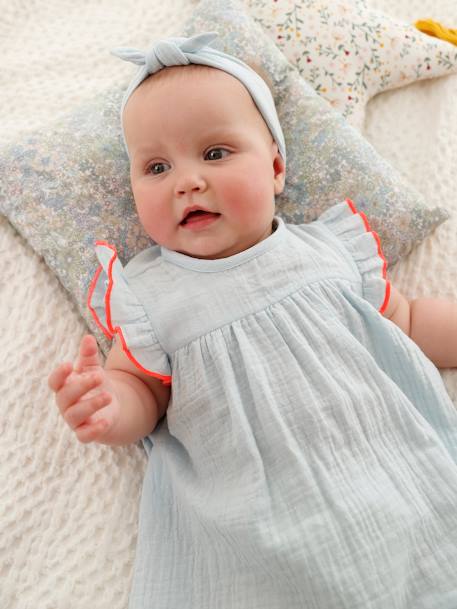 Vestido para bebé con cinta del pelo en forma de lazo azul claro 