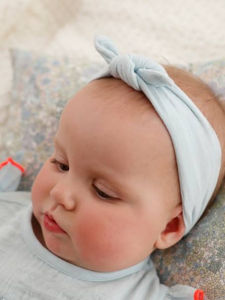 Vestido para bebé con cinta del pelo en forma de lazo azul claro 