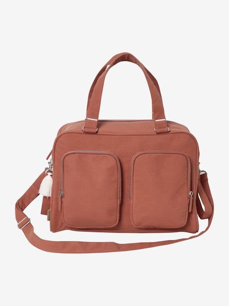 Bolso cambiador con múltiples bolsillos de gasa de algodón Family MARRON MEDIO LISO 