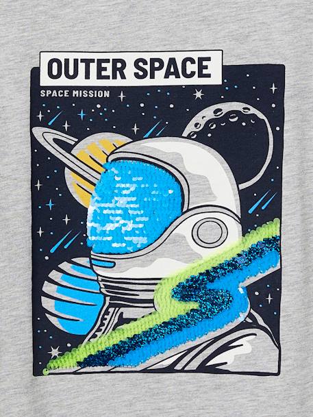 Camiseta de lentejuelas con motivo de astronauta para niño azul marino+gris jaspeado 