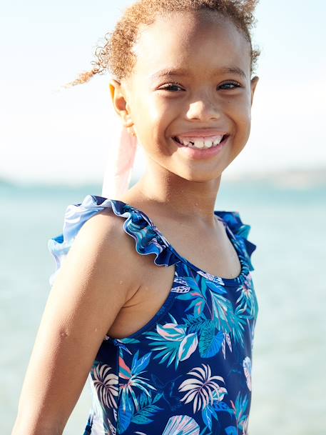 Bañador con estampado tropical para niña azul marino 