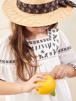 Niña-Accesorios-Sombrero aspecto paja con lazo estampado para niña