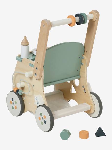 Carrito andador con silla para muñeca de madera FSC® rosado+verde 