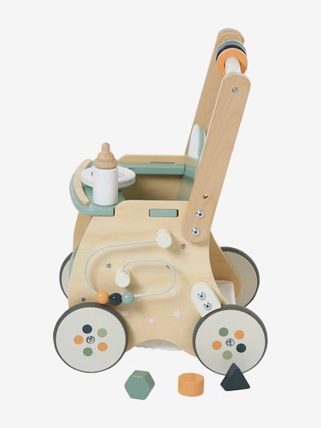 Carrito andador con silla para muñeca de madera FSC® rosado+verde 