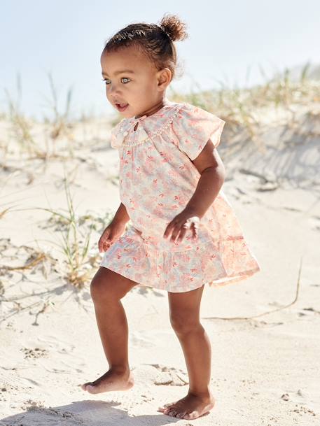 Vestido de manga corta con estampado de flores para bebé crudo 