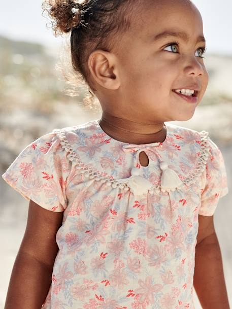 Vestido de manga corta con estampado de flores para bebé crudo 