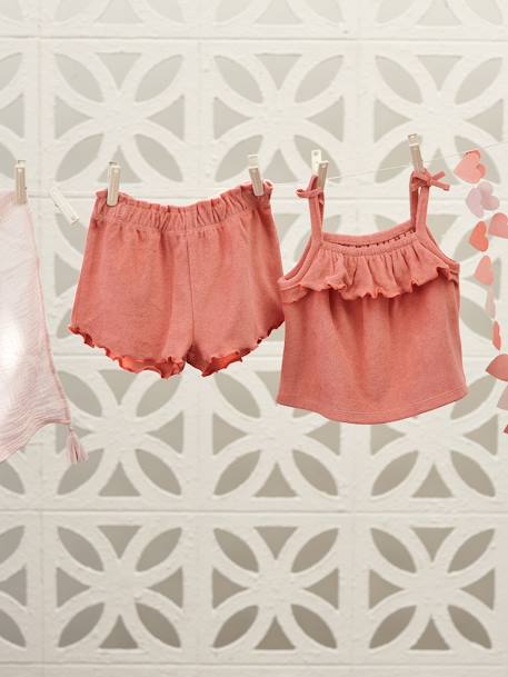 Conjunto de felpa rizada para bebé: camiseta de tirantes y short coral 