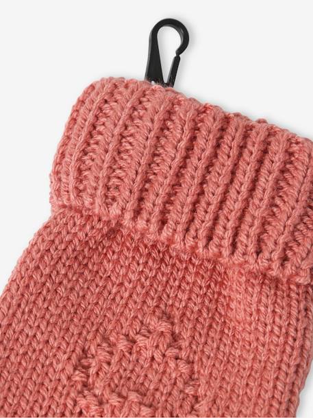 Conjunto para bebé niña de gorro + snood + manoplas con corazones rosa viejo 