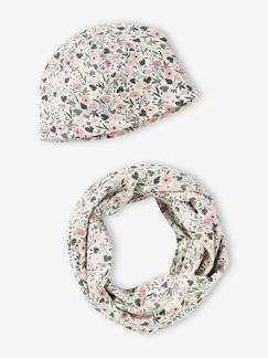 Niña-Accesorios-Conjunto con estampado de flores para niña: gorro + snood