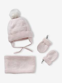 -Conjunto para bebé niña: gorro + snood + manoplas