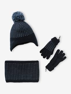 Niño-Accesorios-Conjunto gorro + snood + guantes o manoplas de punto jacquard para niño