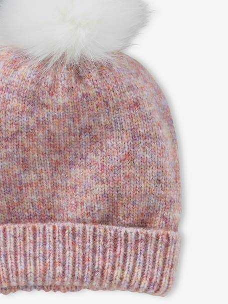 Gorro «pop» vintage de punto mezclado para niña rosa 