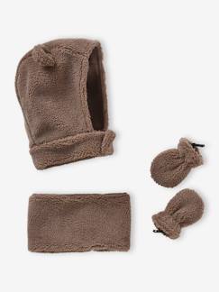 -Conjunto oso para bebé niño de pasamontañas + snood + manoplas de sherpa