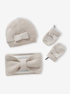 -Conjunto para bebé niña de gorro + snood + manoplas con lazos