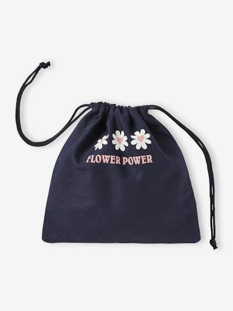 Bolsa para la merienda «Flower power» para niña azul oscuro 