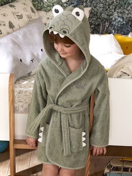 Albornoz infantil Cocodrilo VERDE MEDIO LISO CON MOTIVOS 