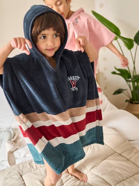 Poncho de baño DANDY AZUL OSCURO LISO CON MOTIVOS 