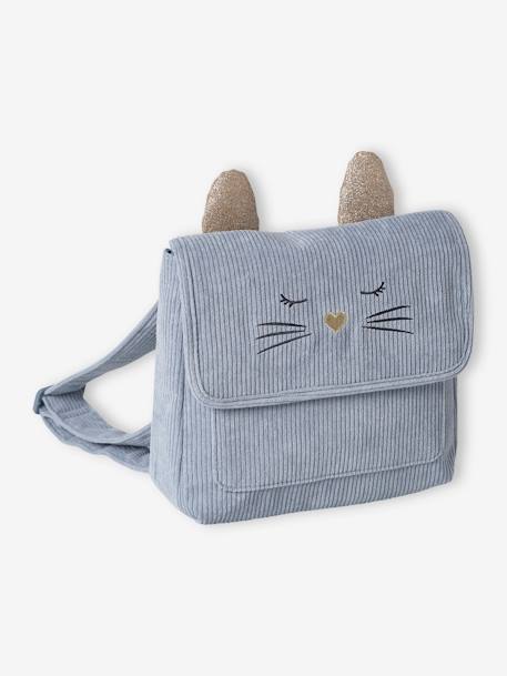 Mochila infantil de pana para preescolar «Gato» azul grisáceo 