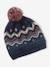 Conjunto para niña: gorro + snood + guantes o manoplas jacquard «fluffy» azul oscuro 