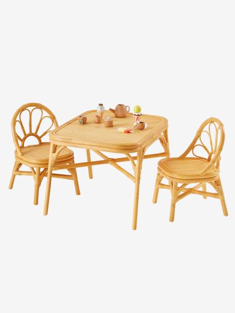 Pack de 2 sillas + mesa de ratán madera 