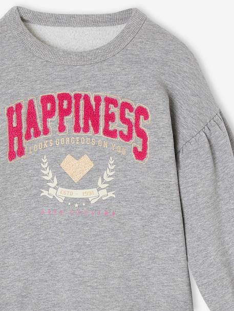 Sudadera deportiva «Happiness» de felpa de rizo y detalles irisados para niña gris jaspeado 