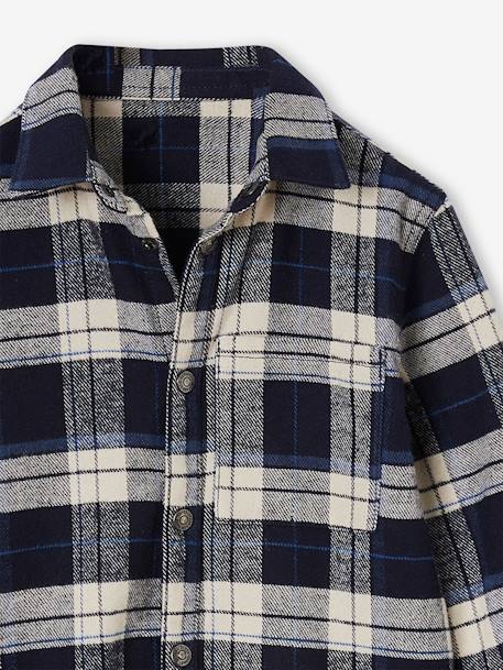 Camisa de franela a cuadros para niño azul oscuro+azul pizarra+cuadros blancos 