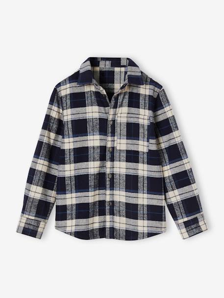 Camisa de franela a cuadros para niño azul oscuro+azul pizarra+cuadros blancos 