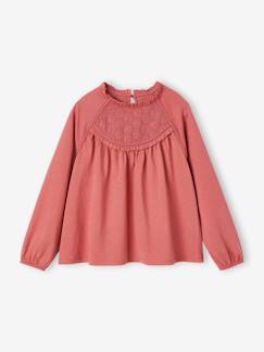 Niña-Camiseta blusa con detalle de bordado inglés, niña