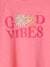 Camiseta «good vibes» con dibujo flatlock de terciopelo y flores para niña rosa chicle 