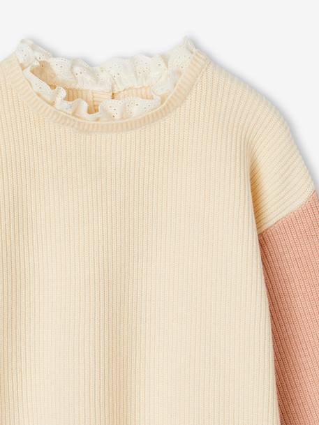 Jersey con forma «loose» y cuello fantasía para niña beige maquillaje+rosa chicle 