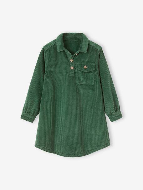 Vestido-camisa de pana para niña verde inglés 