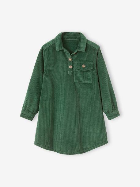 Vestido-camisa de pana para niña canela+verde inglés 