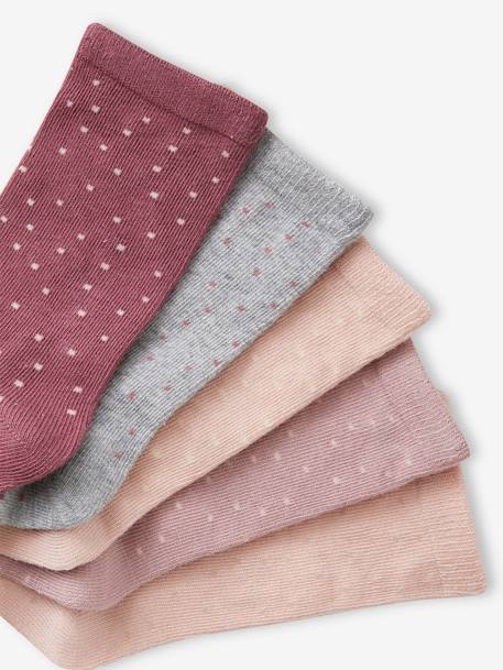 Pack de 5 pares de calcetines con lunares para niña rosa+rosa viejo 