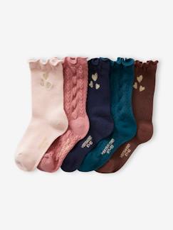 Pack de 5 pares de calcetines de corazones de punto trenzado y de canalé para niña