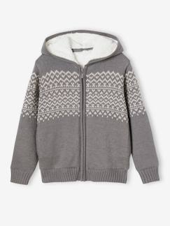 Niño-Jerséis, chaquetas de punto, sudaderas-Chaqueta de punto con cremallera, capucha y forro de sherpa para niño