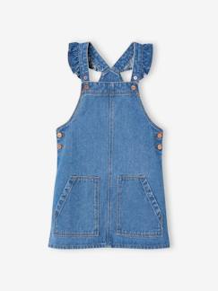 OEKO-TEX®-Niña-Vestido peto vaquero con tirantes y volantes para niña