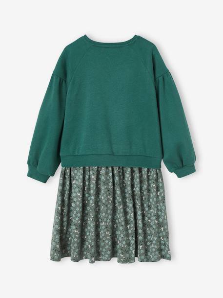 Vestido de dos tejidos para niña coral+verde 