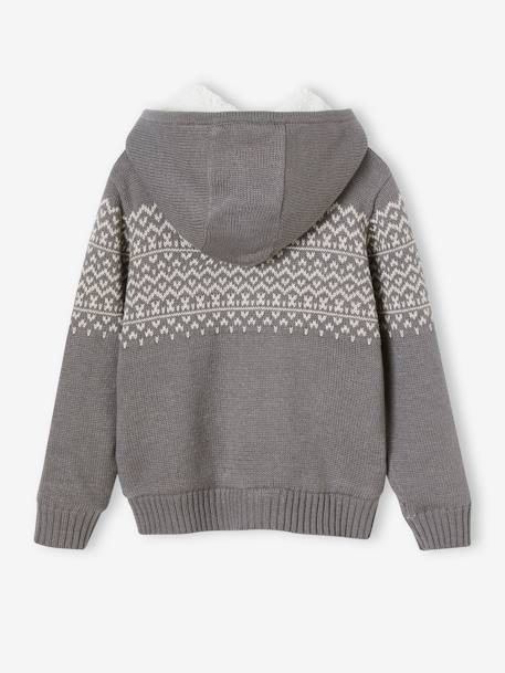 Chaqueta de punto con cremallera, capucha y forro de sherpa para niño azul marino+gris jaspeado 