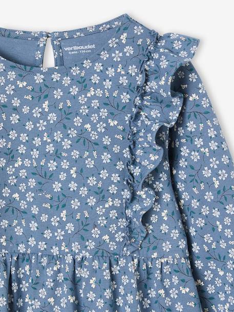 Vestido con estampado de flores y mangas con volantes para niña azul grisáceo 